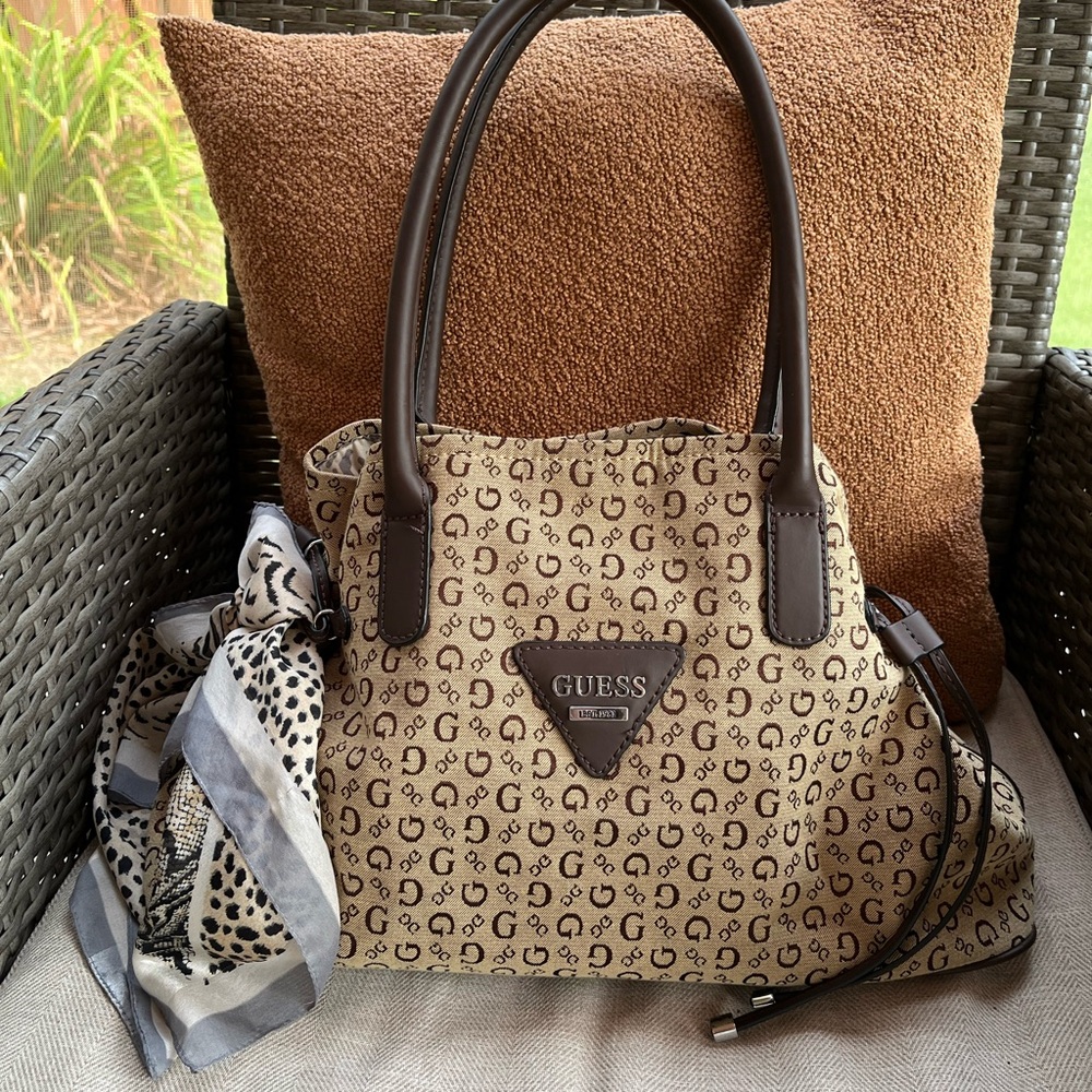 Guess Tan and Brown Logo Tote